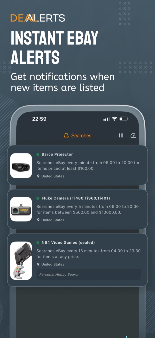 Instant eBay alerts - saved searches running every few minutes